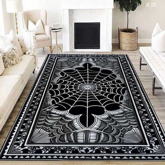 Black Gothic Rug, Spider Web Area Rug, Washable Goth Living Room Rug, Dark Academia Decor, Whimsigoth Goth Area Carpet