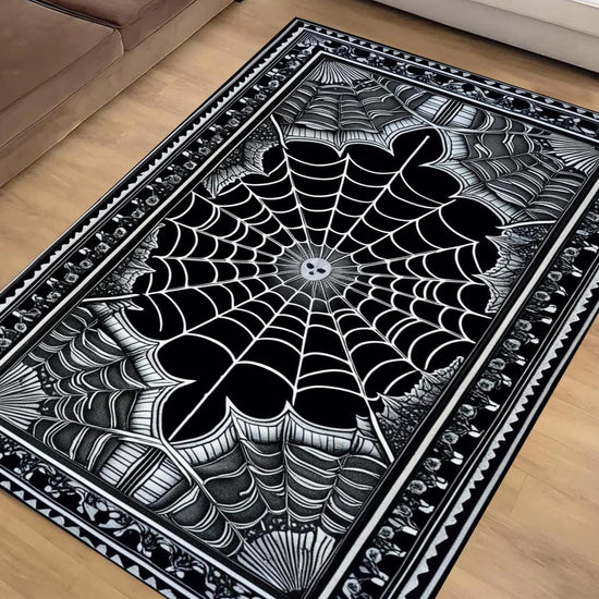 Black Gothic Rug, Spider Web Area Rug, Washable Goth Living Room Rug, Dark Academia Decor, Whimsigoth Goth Area Carpet