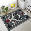 Gothic Bat Rug with Red Floral, Witchcore Decor Carpet for Dark Academia Room, Elegant Gothic Tapestry for Maximalist Goth Interiors
