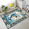 Dolphin Design Rug with Floral Persian Border, Underwater Animals Sea Rug for Living Room, Unique Gift Rug & Home Decor