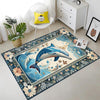 Dolphin Design Rug with Floral Persian Border, Underwater Animals Sea Rug for Living Room, Unique Gift Rug & Home Decor