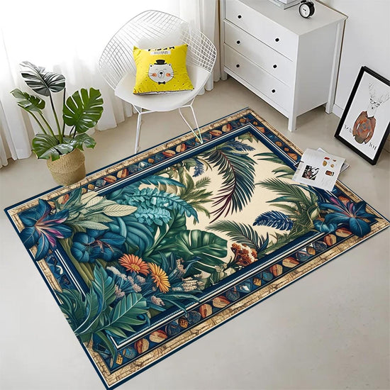 Tropical Forest Area Rug Non-Slip - Palm Trees Jungle Floral Carpet for Living Room Boho Botanical Nature Floor Decor