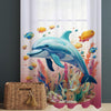 Tropical Fishes Dolphin Sheer Curtain for Kids Room, Lightweight Under Sea Nursery Net Voile, Baby Room Window Drapes