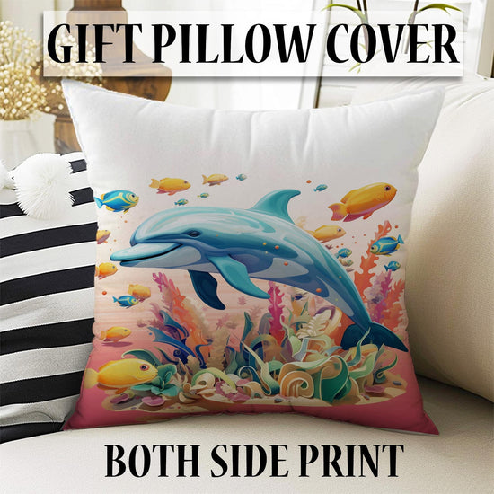 Tropical Fishes Dolphin Sheer Curtain for Kids Room, Lightweight Under Sea Nursery Net Voile, Baby Room Window Drapes