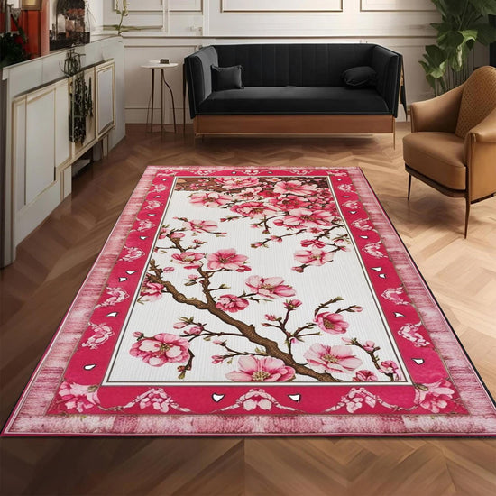 Cherry Blossom Rug Vintage Look Pink Rug Cozy Cottagecore Home Decor Cute Bedroom Aesthetic Girly Room Decor