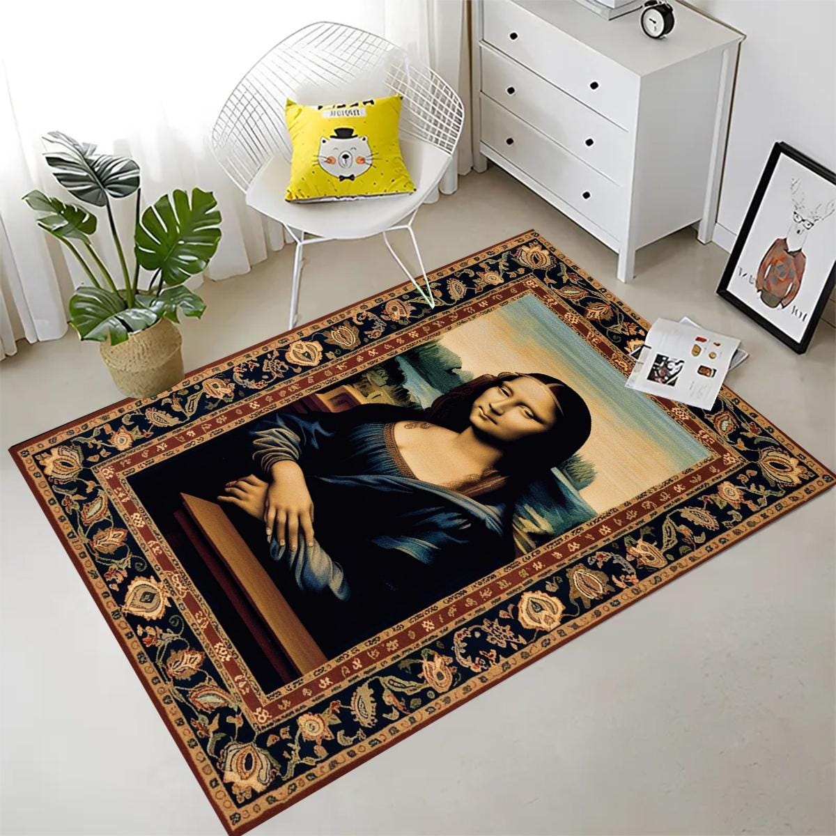 Mona Lisa Rug – Patterned Area Rug Featuring Leonardo da Vinci’s Famous Painting, Classical Art Decor, Unique Gift for Art Lovers