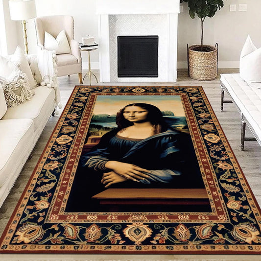 Mona Lisa Rug – Patterned Area Rug Featuring Leonardo da Vinci’s Famous Painting, Classical Art Decor, Unique Gift for Art Lovers