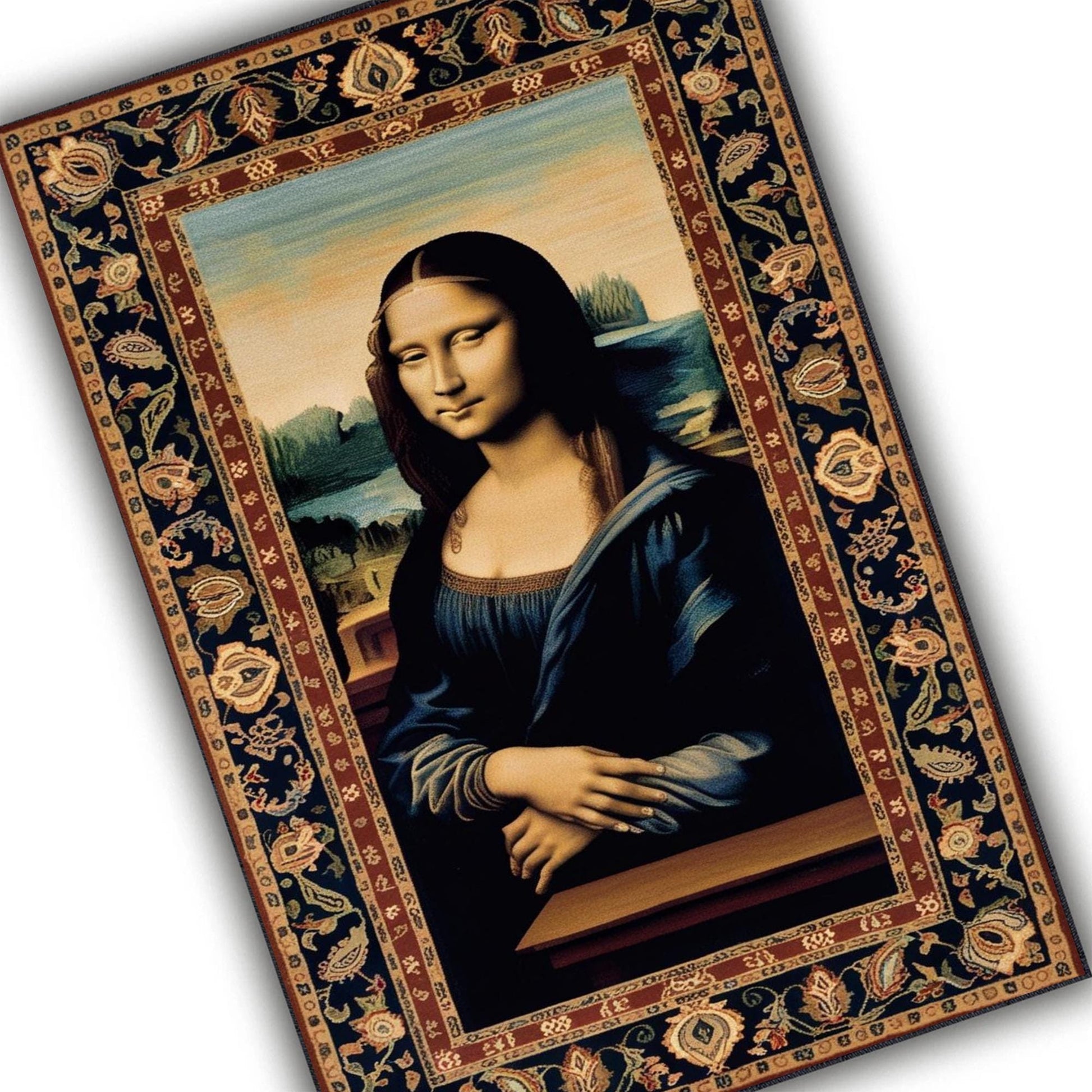 Mona Lisa Rug – Patterned Area Rug Featuring Leonardo da Vinci’s Famous Painting, Classical Art Decor, Unique Gift for Art Lovers