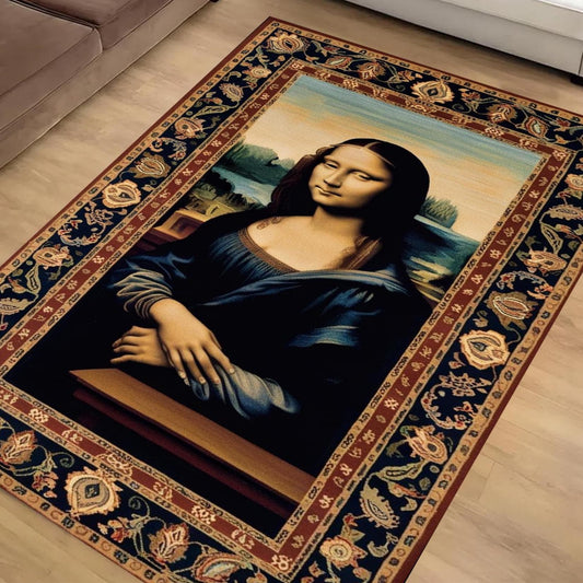 Mona Lisa Rug – Patterned Area Rug Featuring Leonardo da Vinci’s Famous Painting, Classical Art Decor, Unique Gift for Art Lovers