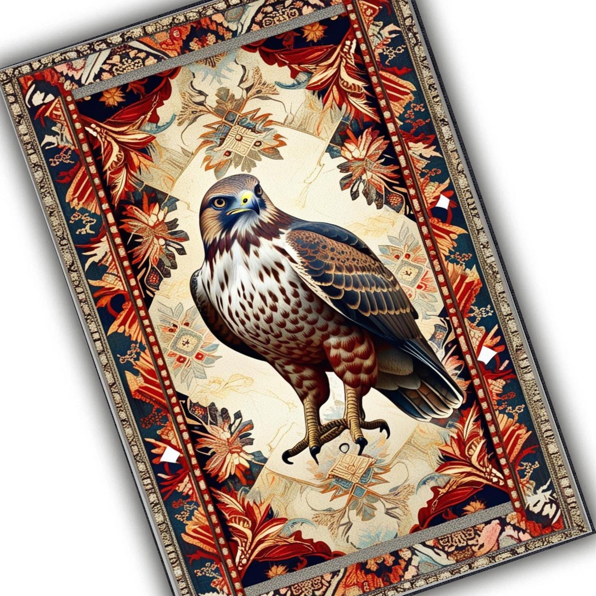 Red Tailed Hawk Rug - Rustic Animal Rug for Country Home Decor, Maximalist Room Decoration, Unique Gift for Nature Lovers