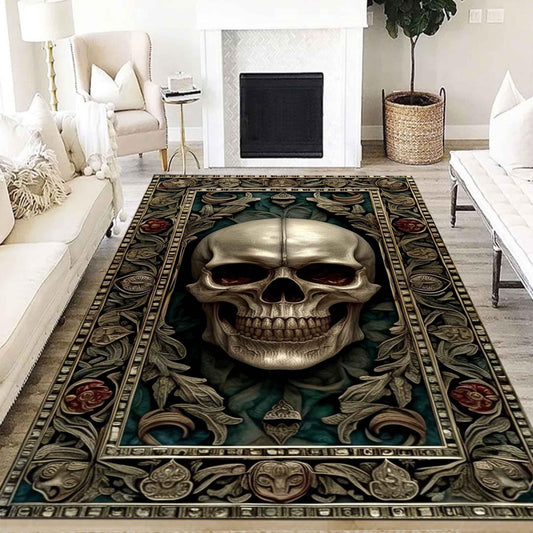 Gothic Skull Rug Vintage Occult Black Skull Area Rug Dark Academia Home Decor Halloween Decor Rug Mystical Boho Macabre Accent Mat