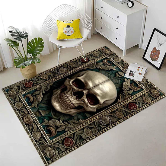 Gothic Skull Rug Vintage Occult Black Skull Area Rug Dark Academia Home Decor Halloween Decor Rug Mystical Boho Macabre Accent Mat