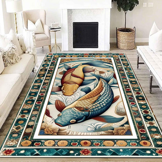 Koi Fish Rug – Colorful Japanese Design Area Rug for Living Room, Office & Home Decor, Unique Gift for Him Her, Housewarming Pond Art Carpet