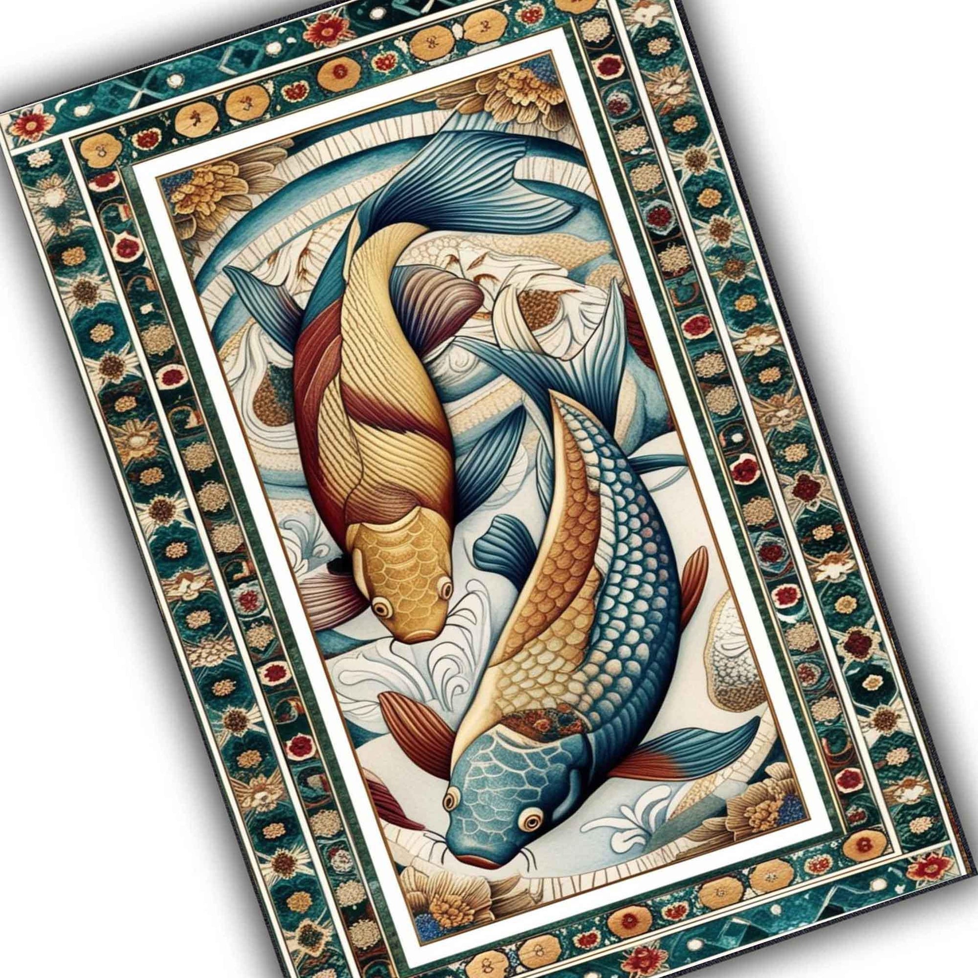 Koi Fish Rug – Colorful Japanese Design Area Rug for Living Room, Office & Home Decor, Unique Gift for Him Her, Housewarming Pond Art Carpet