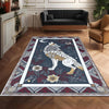 Majestic Wolf Rug with Floral Border, Realistic Non-Slip Area Rug for Rustic Homes, Cabins Nature Lovers, Washable Spirit Animal Decor Gift