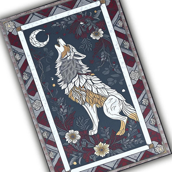 Majestic Wolf Rug with Floral Border, Realistic Non-Slip Area Rug for Rustic Homes, Cabins Nature Lovers, Washable Spirit Animal Decor Gift