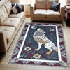 Majestic Wolf Rug with Floral Border, Realistic Non-Slip Area Rug for Rustic Homes, Cabins Nature Lovers, Washable Spirit Animal Decor Gift