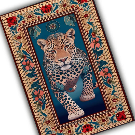 Traditional Leopard Rug, Colorful Painting Style Rustic Area Rug, Animal Print Home Decor, Unique Tribal Accent Carpet
