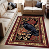 Whimsical Raven Rug Dark Brown Floral Boho Fairycore Decor | Cottagecore Crow Rug Woodland Gothic Crowcore Forestcore Aesthetic