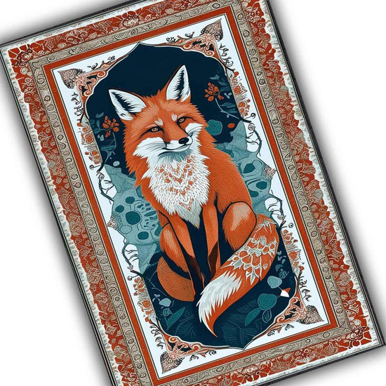 Rustic Fox Rug for Living Room - Whimsical Floral Animal Area Rug, Cute Orange Fox Decor Carpet, Vintage Kids Room Decorative Rug