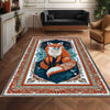 Rustic Fox Rug for Living Room - Whimsical Floral Animal Area Rug, Cute Orange Fox Decor Carpet, Vintage Kids Room Decorative Rug
