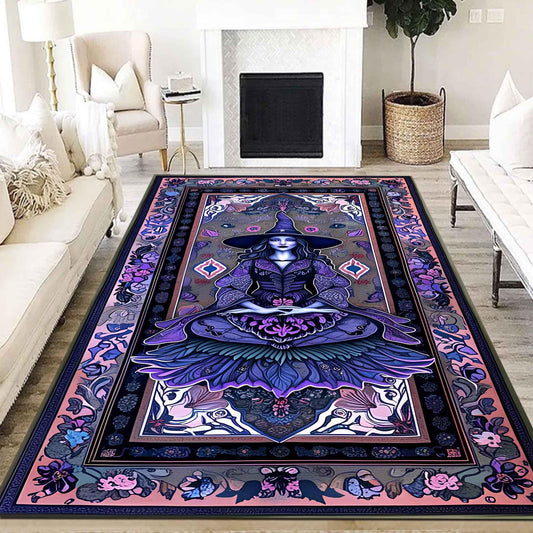 Witchcraft Rug Purple Gothic Floral Mystical Magical Decor for Bedroom Witchy Gift Ethereal Botanical Rug Whimsigoth Aesthetic