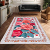 Romantic Floral Area Rug Soft Pink Botanical Carpet Shabby Chic Bedroom & Living Room Accent Mat Cottagecore Aesthetic Gift