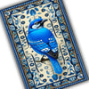 Blue Bird Rug With Floral Pattern - Designer Cottagecore Nature Rug, Washable Decorative Novelty Bird Rug for Home & Living