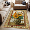 Sunflower Area Rug for Living Room & Bedroom, Traditional Rustic Colorful Flowers Rug, Painting Style Floral Decor Kitchen Mat