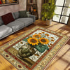 Sunflower Area Rug for Living Room & Bedroom, Traditional Rustic Colorful Flowers Rug, Painting Style Floral Decor Kitchen Mat