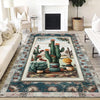 Southwestern Cactus Rug Boho Washable Plant Rug for Living Room & Entryway, Western Decor, Texas Maximalist Botanical Accent