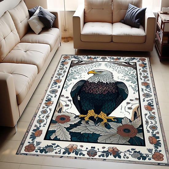 Rustic Eagle Area Rug – Majestic Bald Eagle Decor, Cabin & Lodge Animal Rug, Rustic Home & Country Maximalist Room Decoration Gift