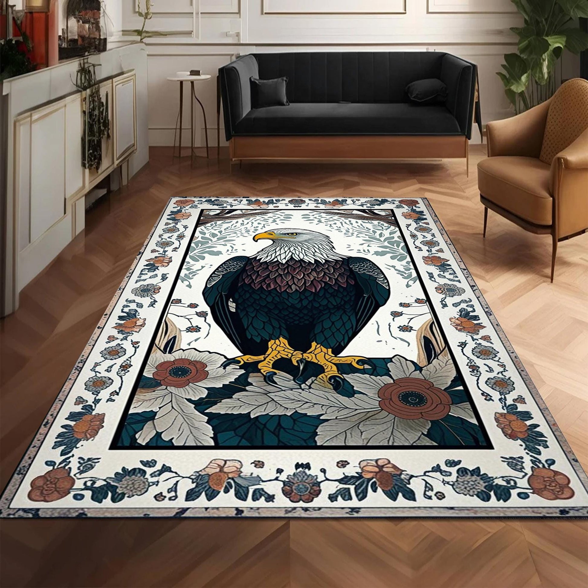 Rustic Eagle Area Rug – Majestic Bald Eagle Decor, Cabin & Lodge Animal Rug, Rustic Home & Country Maximalist Room Decoration Gift