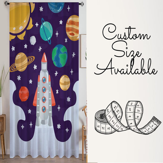 Planet Spaceship Sheer Curtain for Kids Room, Lightweight Sun Stars Moon Nursery Net Voile, Baby Room Window Drapes,