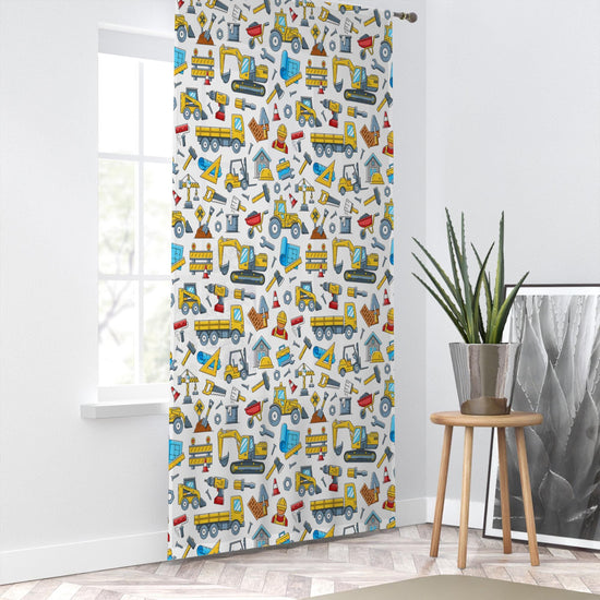 Construction Machines  Sheer Curtain for Kids Room, Lightweight Work Vehicles Truck Bulldozer Nursery Net Voile, Baby Room Window Drapes,