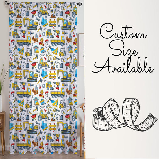 Construction Machines  Sheer Curtain for Kids Room, Lightweight Work Vehicles Truck Bulldozer Nursery Net Voile, Baby Room Window Drapes,