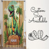 Green Dinosaur  Sheer Curtain for Kids Room, Lightweight Jurassic Dino Theme Nursery Net Voile, Baby Room Window Drapes,