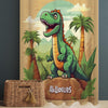 Green Dinosaur  Sheer Curtain for Kids Room, Lightweight Jurassic Dino Theme Nursery Net Voile, Baby Room Window Drapes,