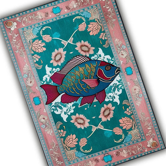 Dark Academia Fish Area Rug | Vintage Coastal Nautical Beach Cottagecore Marine Decor Rustic Kitchen Accent Carpet, Chenille Washable Rug