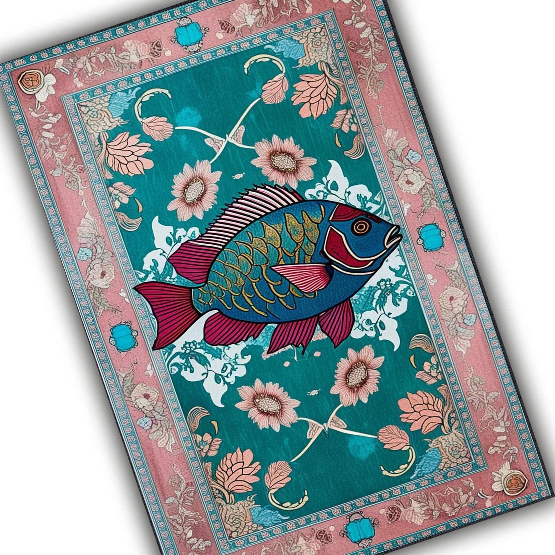 Dark Academia Fish Area Rug | Vintage Coastal Nautical Beach Cottagecore Marine Decor Rustic Kitchen Accent Carpet, Chenille Washable Rug