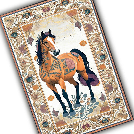 Horse Rug for Living Room, Traditional Oriental Wild Horse Area Rug, Farmhouse Style Horse Rug, Animal Print Carpet, Chenille Washable Rug