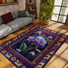 Purple Iris Rug for Maximalist Decor, Nature Lovers, Floral Botanical Area Rug, Summer Flowers, Dark Purple Foliage, Chenille Washable Rug
