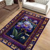 Purple Iris Rug for Maximalist Decor, Nature Lovers, Floral Botanical Area Rug, Summer Flowers, Dark Purple Foliage, Chenille Washable Rug