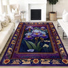 Purple Iris Rug for Maximalist Decor, Nature Lovers, Floral Botanical Area Rug, Summer Flowers, Dark Purple Foliage, Chenille Washable Rug