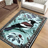 Magpie Rug with Rose Floral Design, Washable Cottagecore Decorative Carpet, Unique Nature & Bird Accent, Chenille Washable Rug