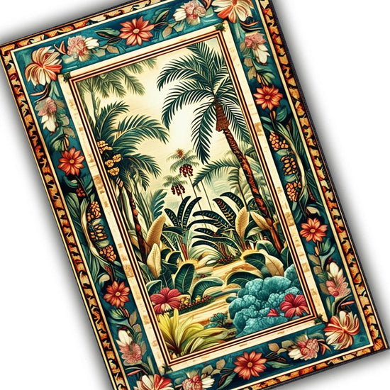 Tropical Area Rug, Forest Palm Trees Jungle Boho Floral Non Slip Carpet, Botanical Floor Decor Living Room Kitchen, Chenille Washable Rug