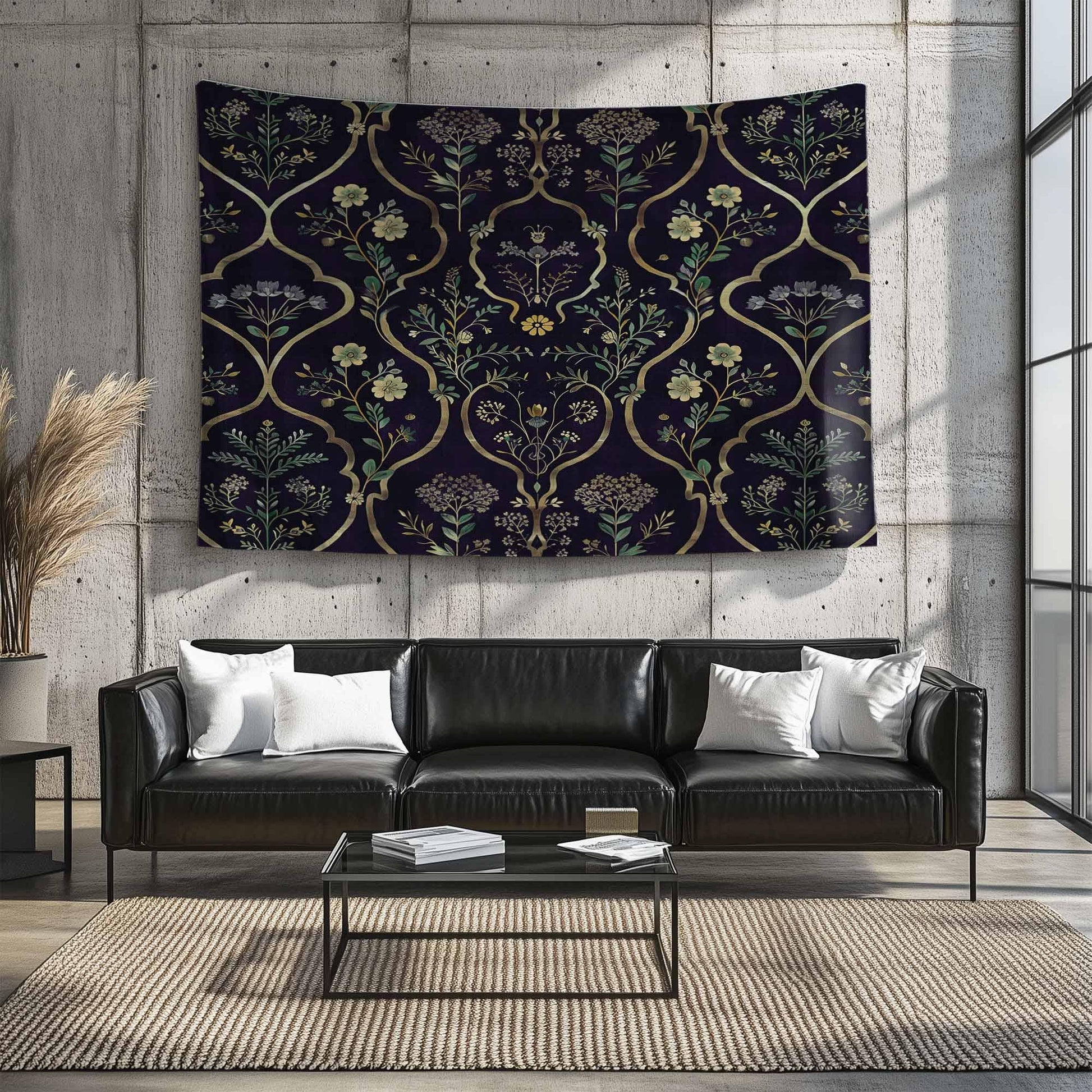 Floral French Wall Tapestry Dark botanical Verdure Eclectic textile Wall Decor Medieval Tapestry dark academia decor Flower tapestry vintage