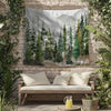 Watercolor Green Forest Tapestry Boho Wall Hanging Nature Scenery Foggy Mountain Home Decor for Living Room