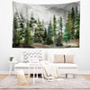 Watercolor Green Forest Tapestry Boho Wall Hanging Nature Scenery Foggy Mountain Home Decor for Living Room