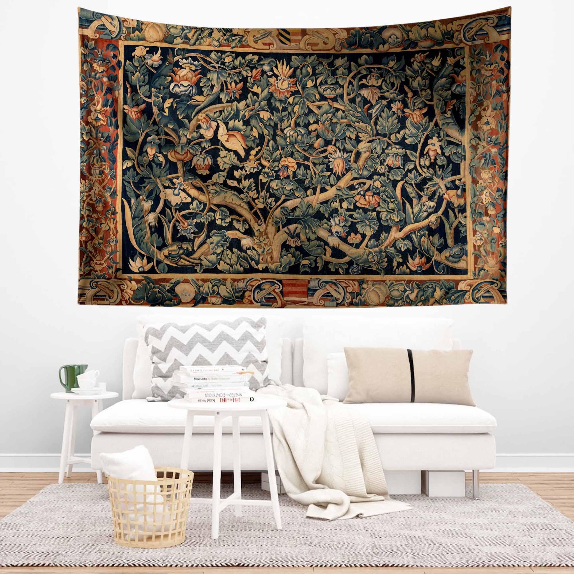 Antique Framed Large French Tapestry Wall Art Hanging, Vintage Dark Floral Cottagecore Decor, Vintage Wall Tapestries, lightweight tapestry